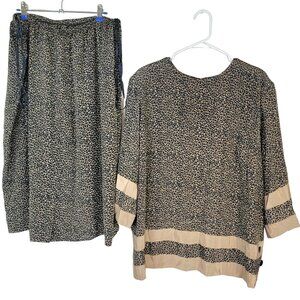 Vintage 70s Animal Print Set Women Plus 22 Black Gold Blouse Top Skirt Formal 2X